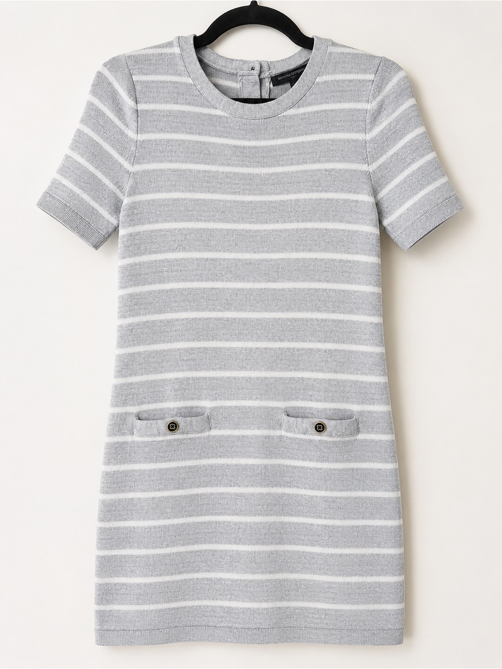 Banana Republic Gray White Striped Sweater Dress Short Sleeve Size Small